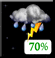 Sunday Night: Showers and thunderstorms likely. Mostly cloudy, with a low around 73. Chance of precipitation is 70%. Sunday Night: Showers And Thunderstorms Likely